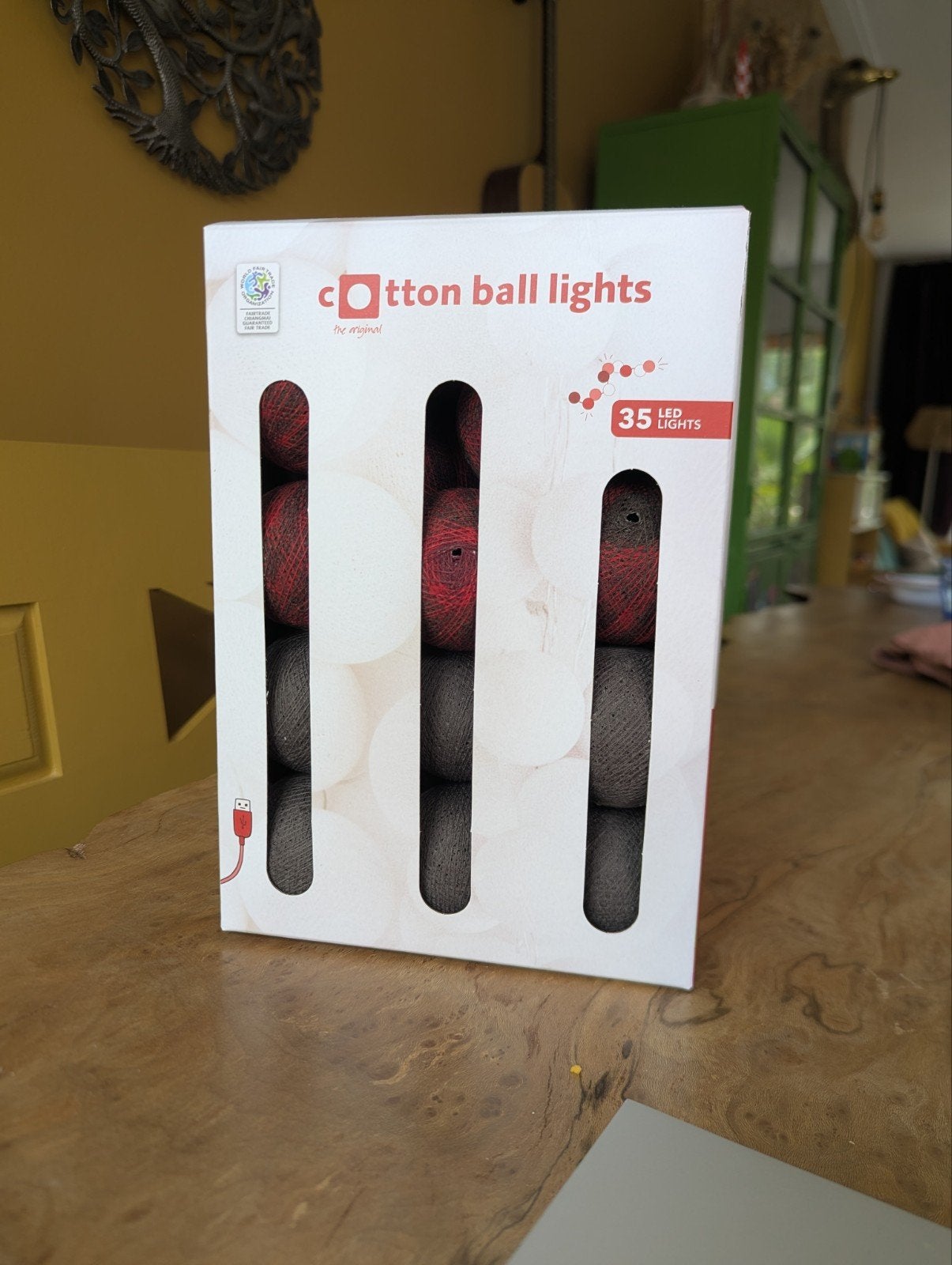Cotton Ball Lights lichtslinger – 35 lampjes – rood/grijs, Ophalen