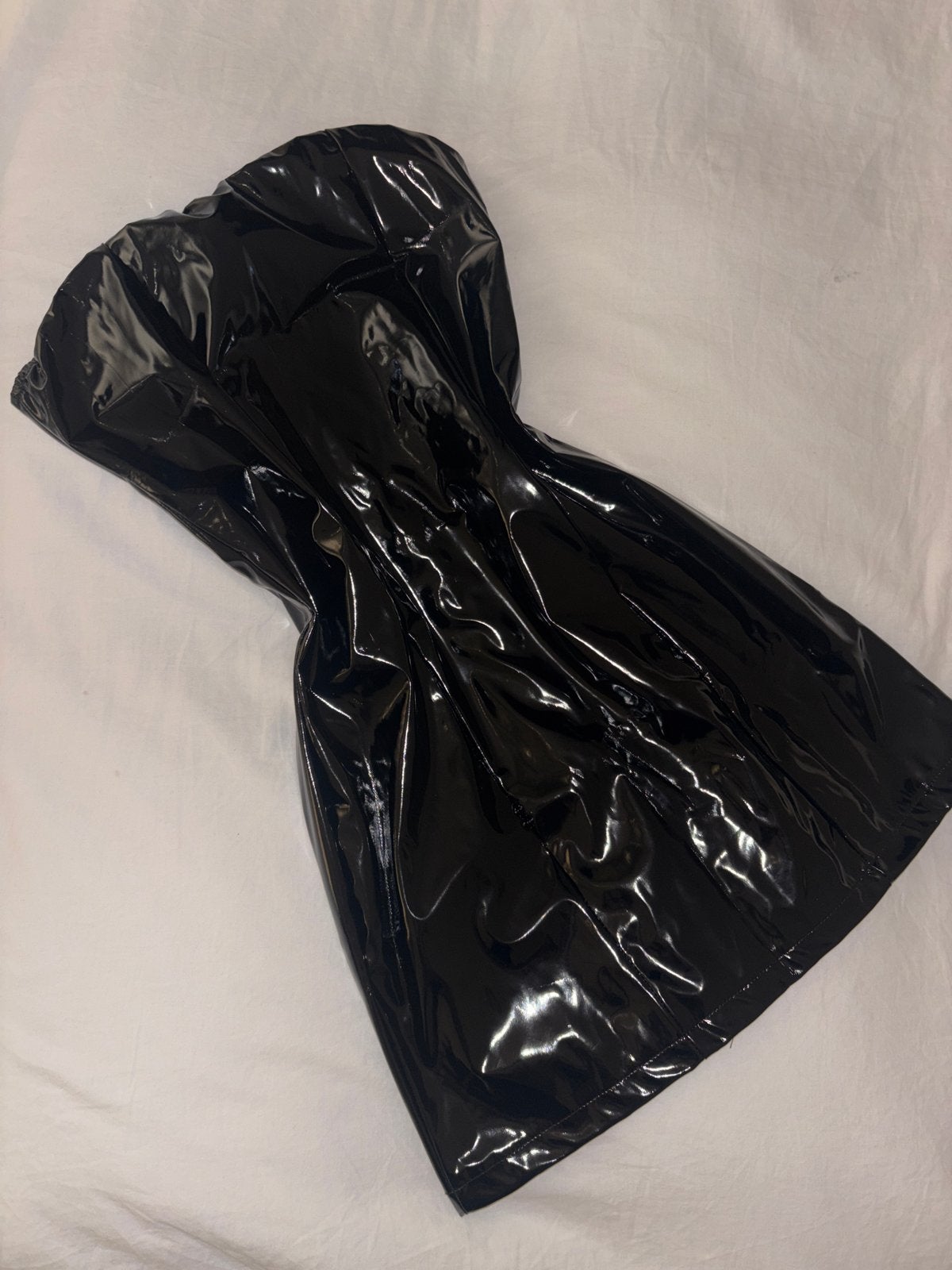 Zwart Latex Look Jurkje van Polyester, Kleding | Dames, Verzenden, Zwart, Maat 36 (S), Gedragen