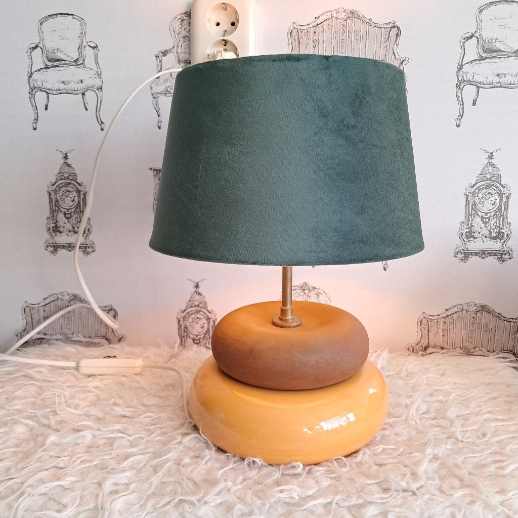 Retro Kostka lamp oranje bruin velvet kap jaren 70 retro, Verzamelen, Ophalen of Verzenden, Huis en Inrichting