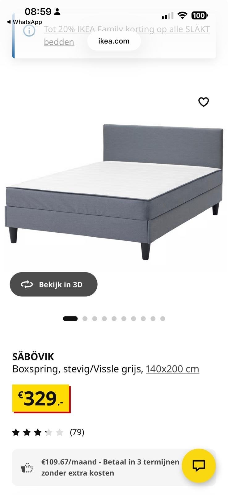 IKEA SÄBÖVIK tweepersoonsbed 140x200 cm met hoofdbord, Ophalen, Tweepersoons, 140 cm, Zo goed als nieuw