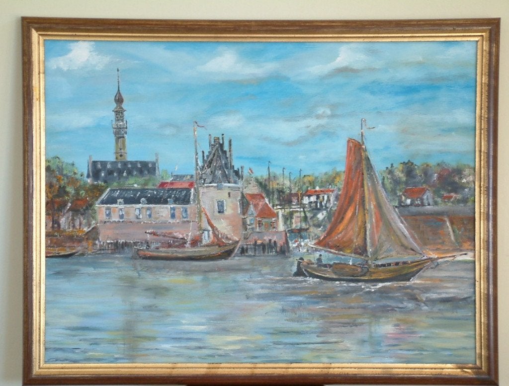 oude visserij op de zeil   Hoogaars voor Veere, Maritiem / water, Doek, Ophalen of Verzenden, Gesigneerd
