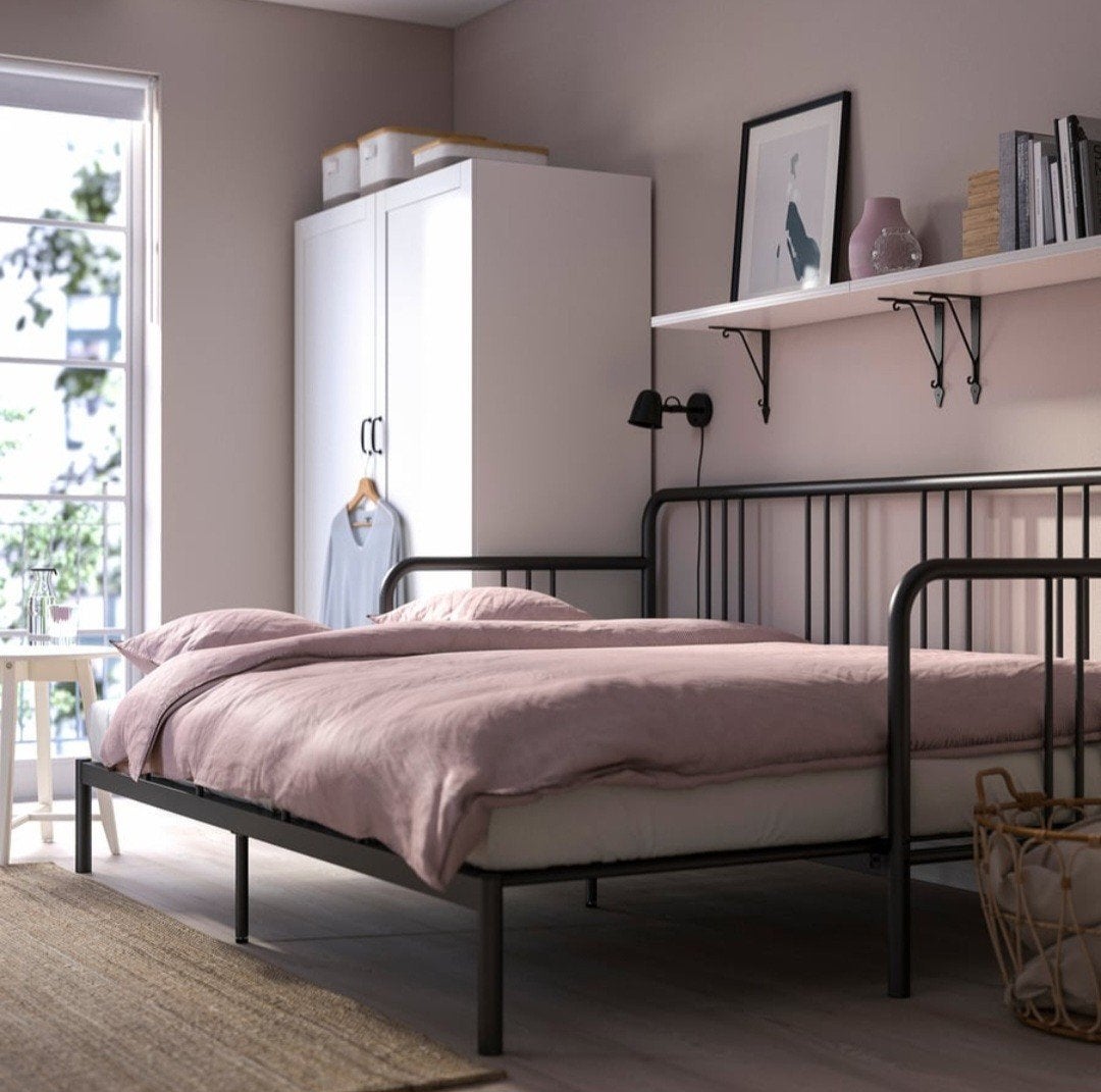 IKEA Fyresdal Bedbank - Zwart, Een- of Tweepersoons, Ophalen, Tweepersoons, Zwart