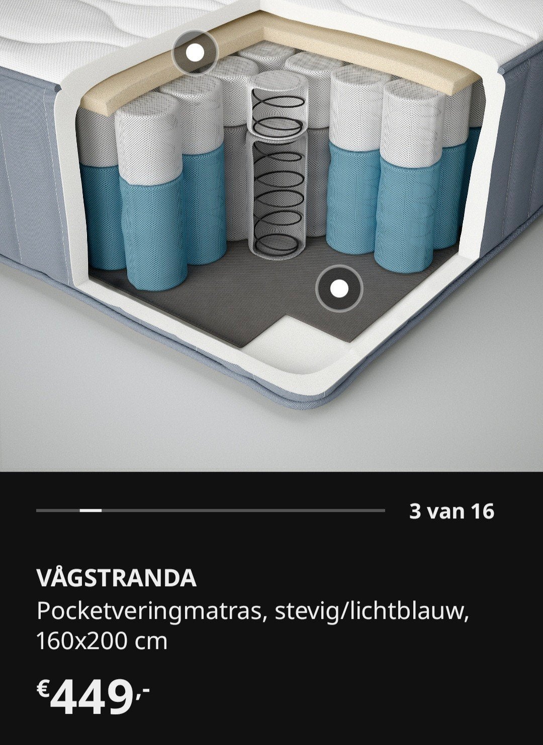 VÅGSTRANDA matras 160x200, 2 jaar oud, netjes, Ophalen