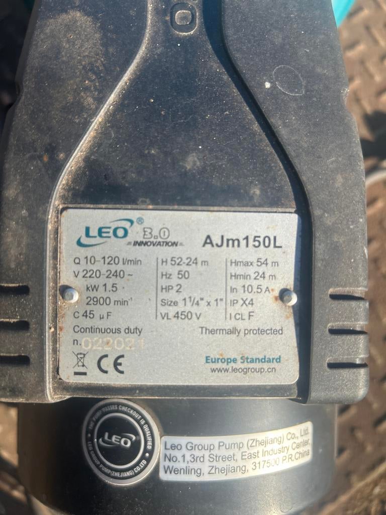 LEO AJm150L Hydrofoorpomp 3 jaar oud, Tuin en Terras, Ophalen, Gebruikt, Elektrisch, Beregeningspomp