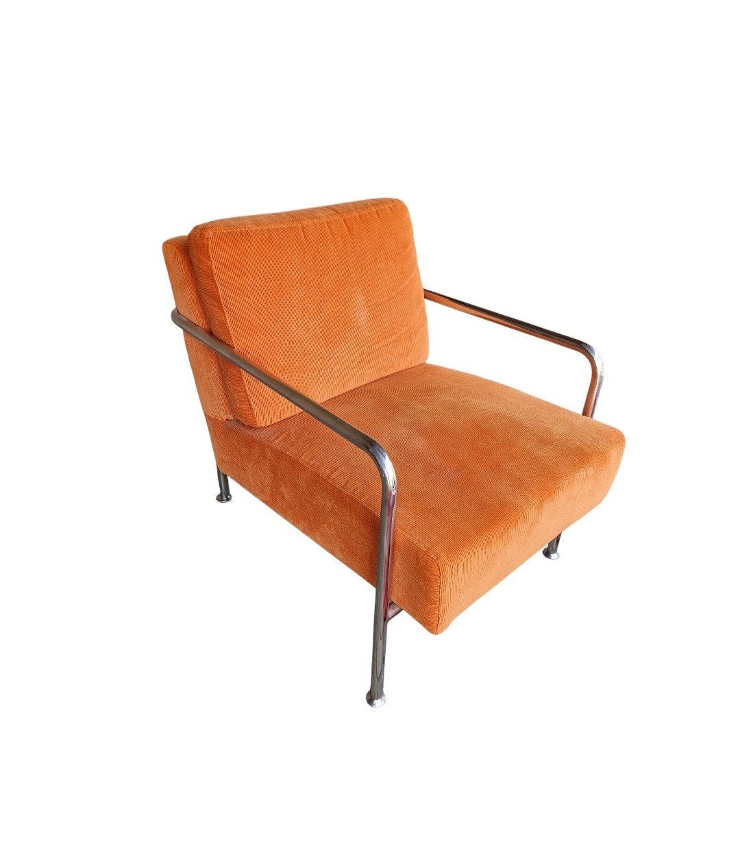oranje fauteuil retro fauteuil oranje ribstof, Huis en Inrichting, Fauteuils, Kolibrivintagehal@gmail.com, Gebruikt, Aaldertgeertsstraat 43 Olst