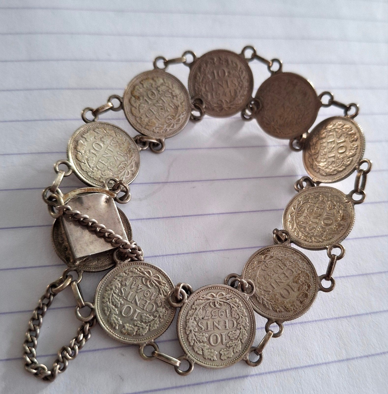 Zilveren Oorlogsarmband van Nederlandse Munten - ca. 20cm, Ophalen of Verzenden, Gebruikt, Zilver