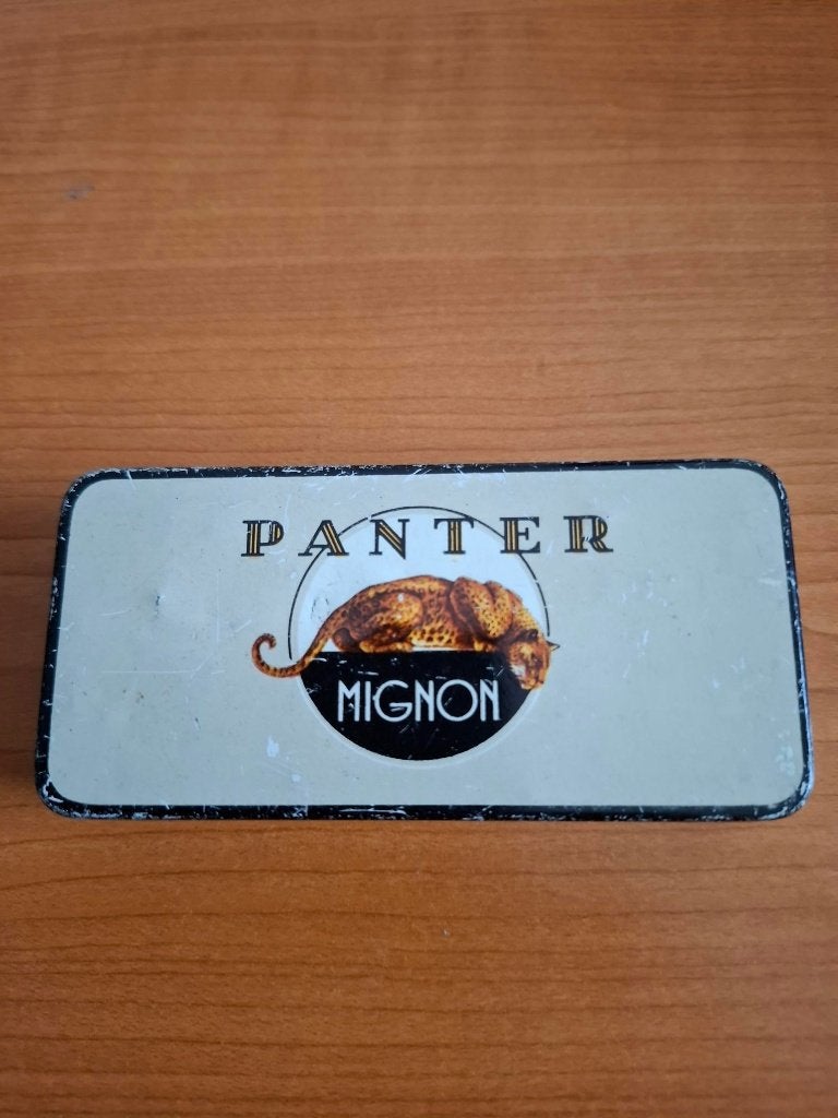 Sigaren blikje Panter, Ophalen of Verzenden, Gebruikt, Tabaksdoos of Verpakking