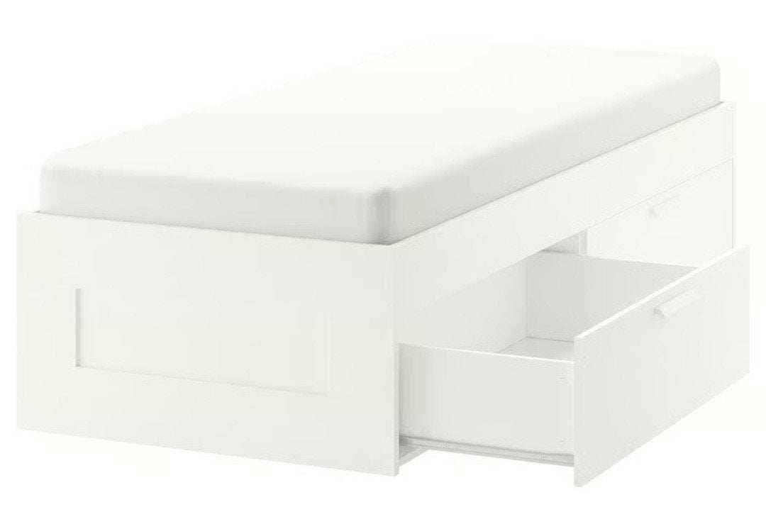 Brimnes bed IKEA, Ophalen, 90 cm, Eenpersoons, Wit