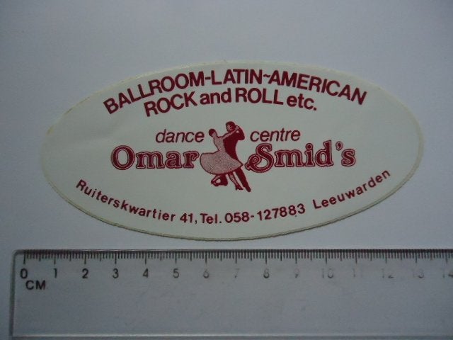 sticker oud Leeuwarden OMAR SMID dans dansschool retro, Verzamelen, Verzenden, Zo goed als nieuw, Bedrijf of Vereniging