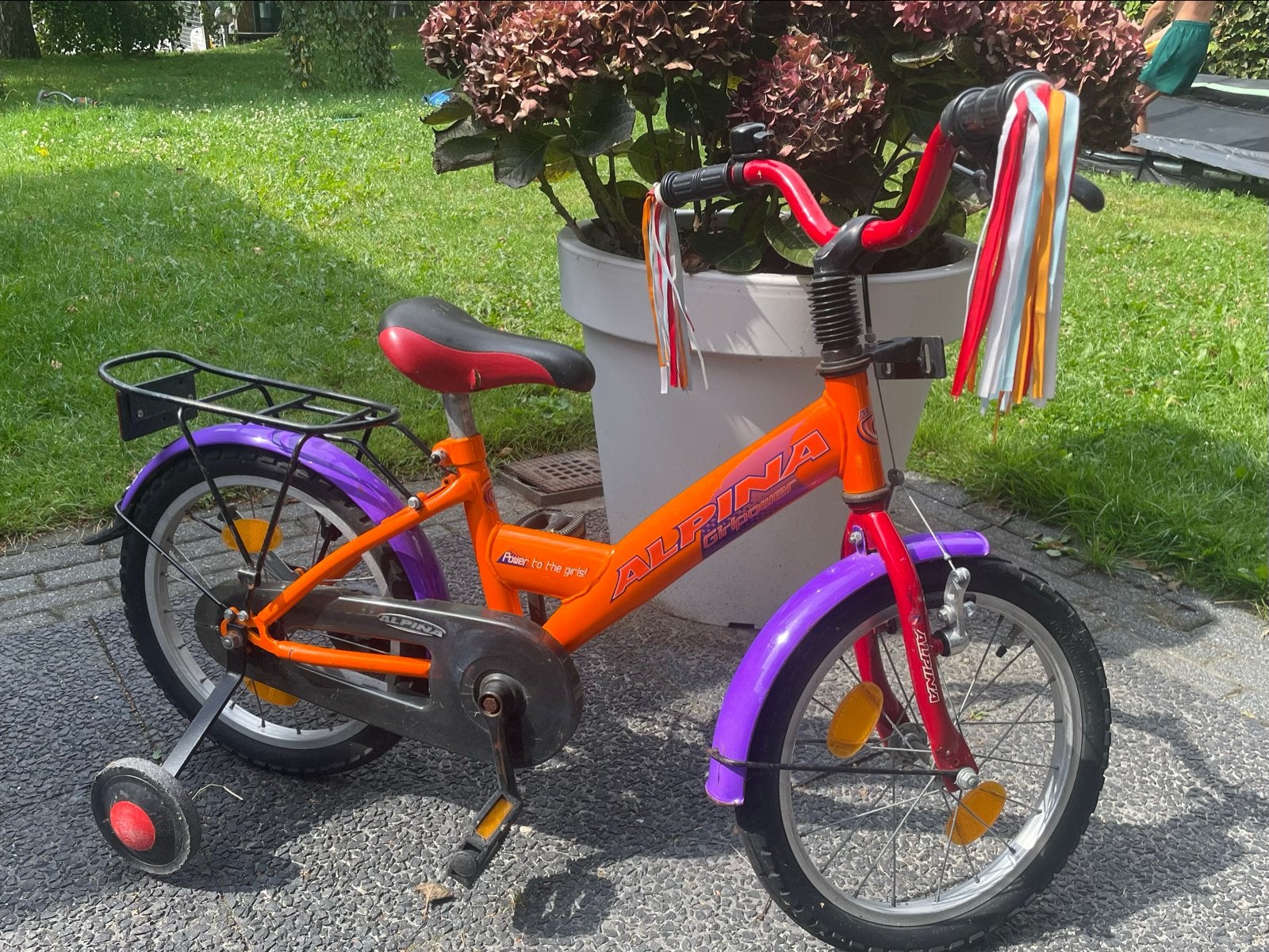 Alpina meisjes kinderfiets 16 inch met zijwieltjes, Ophalen, Gebruikt, 16 tot 20 inch, Zijwieltjes