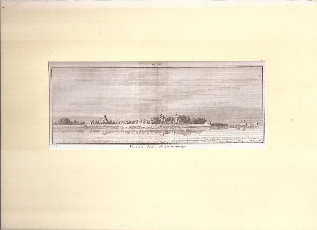 Willemstad. Willem Stad uit de Zee te zien 1743 Kopergravure, Antiek en Kunst, Kunst | Etsen en Gravures, Origineel, Stadsgezicht