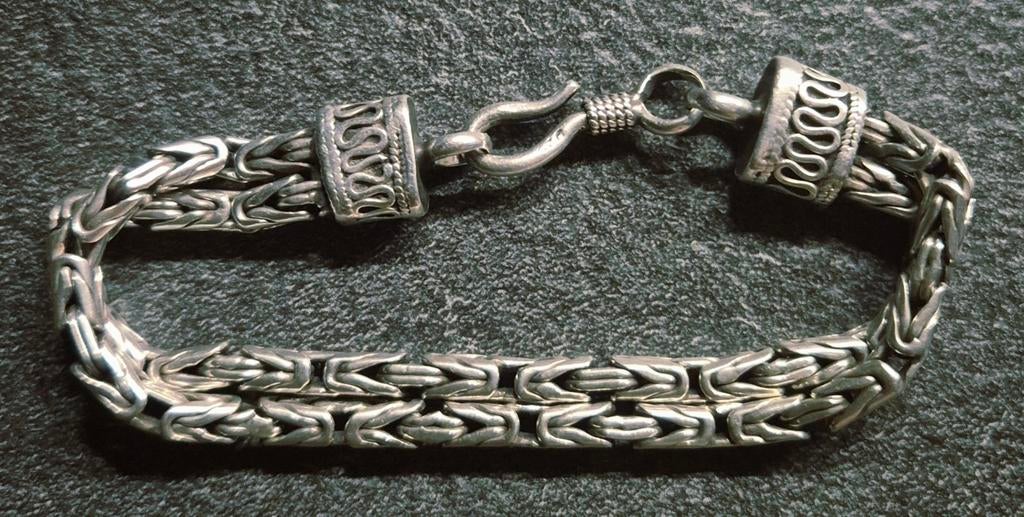Prachtige handgemaakte zilver koningsschakel koningsarmband, Ophalen, Zo goed als nieuw, Zilver, Zilver