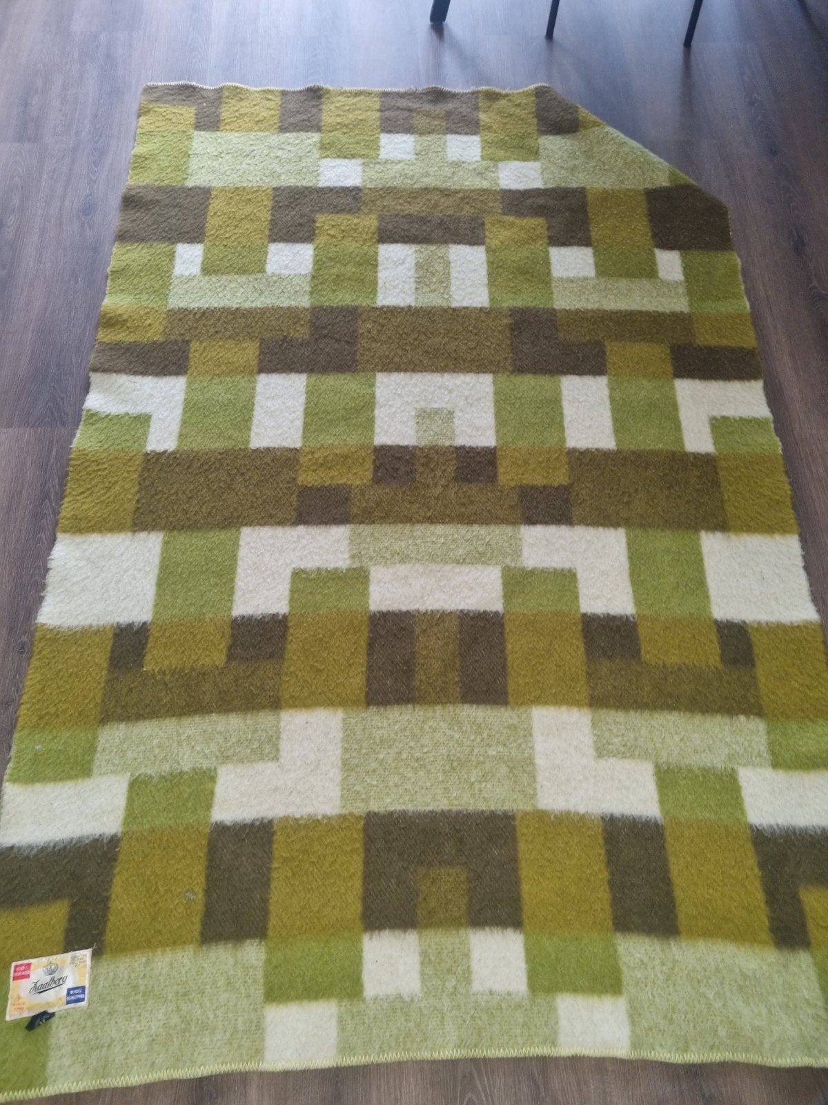 Vintage Faalberg 100% Scheerwol Deken - Groen/Bruin, Huis en Inrichting, Ophalen of Verzenden, Gebruikt
