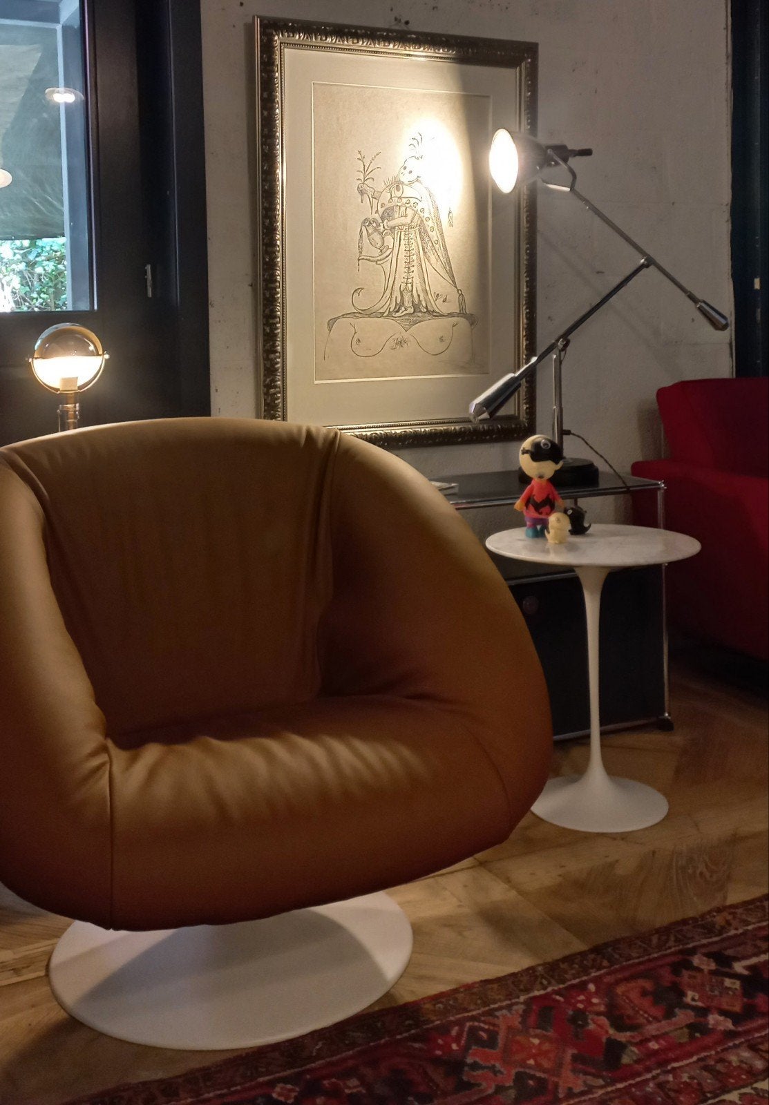 Orange fauteuils mid century tulipe tafels platner Colombo, Verzenden, Nieuw, 125 cm of meer
