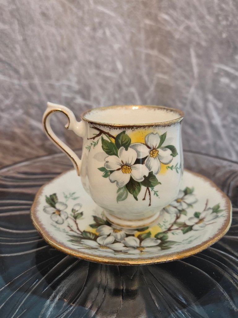 Royal Albert White Dogwood kop en schotel, Verzamelen, Porselein, Kristal en Bestek, Ophalen of Verzenden, Zo goed als nieuw, Porselein