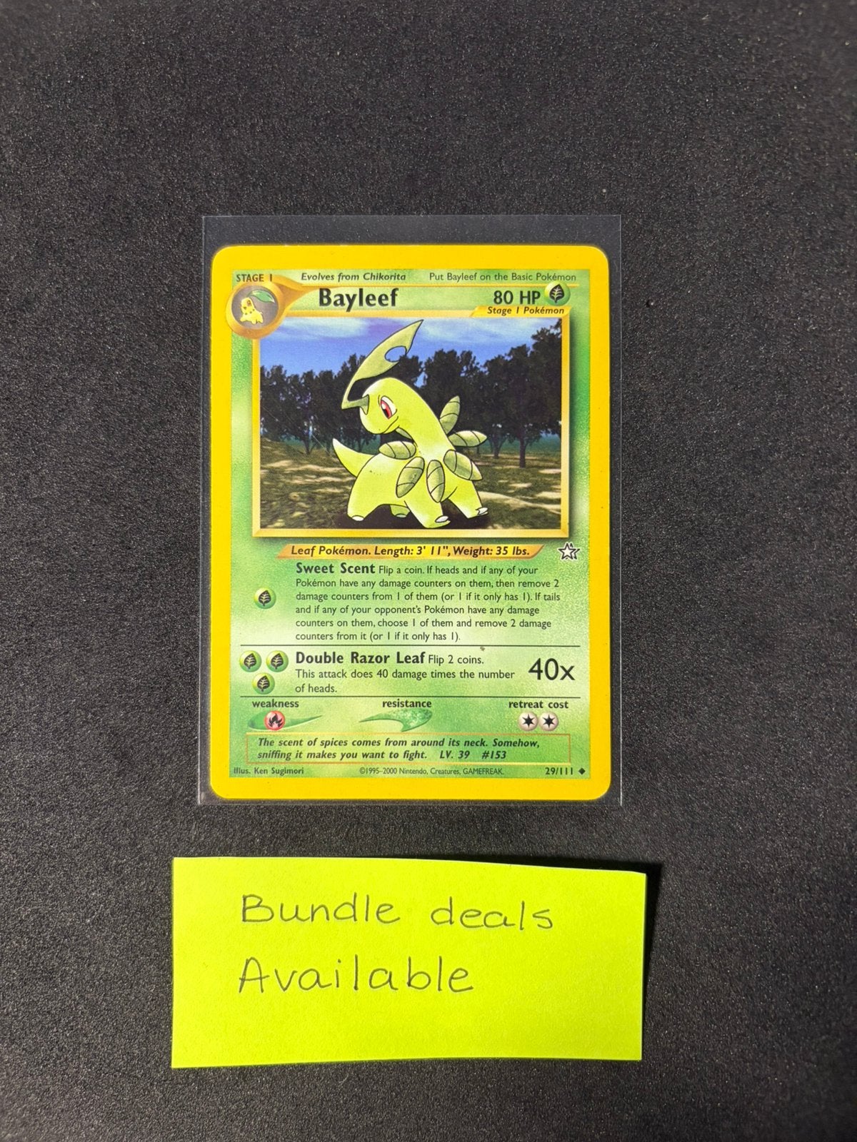 Pokemon kaart Bayleef NG 29 - Neo Genesis - Pokemon tcg, Ophalen of Verzenden, Zo goed als nieuw, Losse kaart