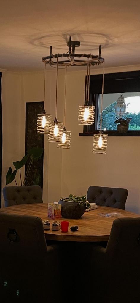 Industriële ronde hanglamp / eettafel lamp, Huis en Inrichting, Lampen | Hanglampen, Ophalen, Zo goed als nieuw, Metaal, 75 cm of meer