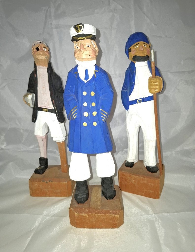 Houten handgesneden beeldjes van oude zeelui/piraten, Ophalen of Verzenden, Zo goed als nieuw, Mens
