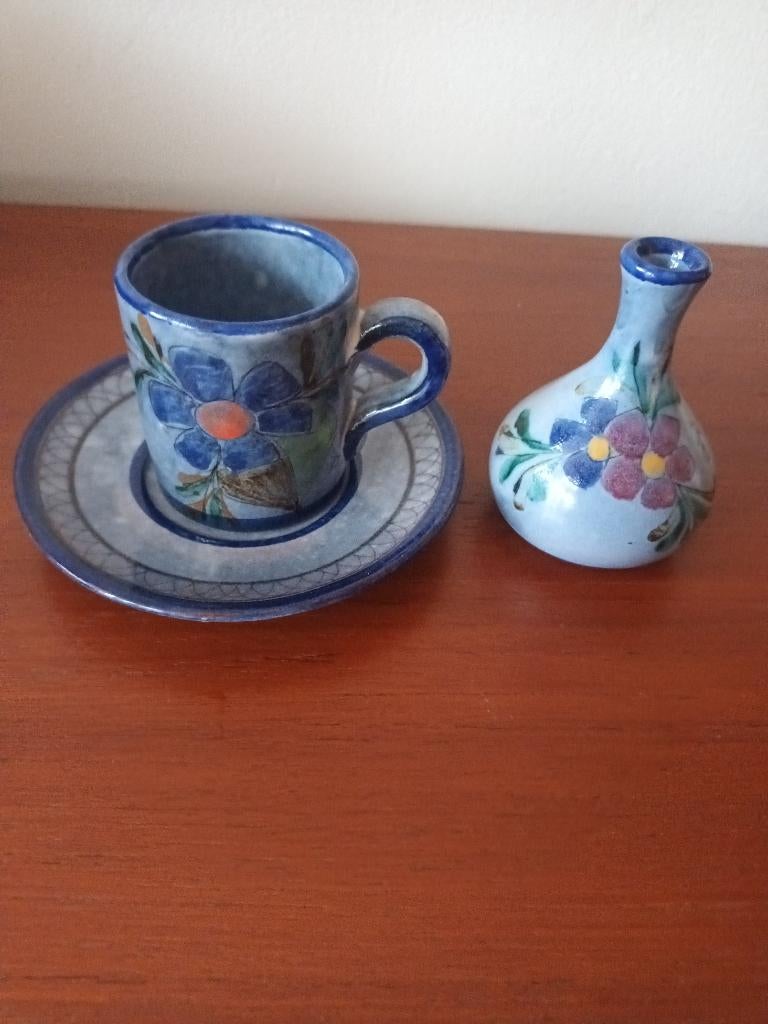 Espresso kop en schotel met vaasje, Antiek en Kunst, Ophalen of Verzenden