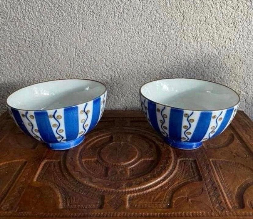 Set van 2 vintage geglazuurde kommetjes, Porselein of Keramiek, Schaal, Rond, Ophalen of Verzenden
