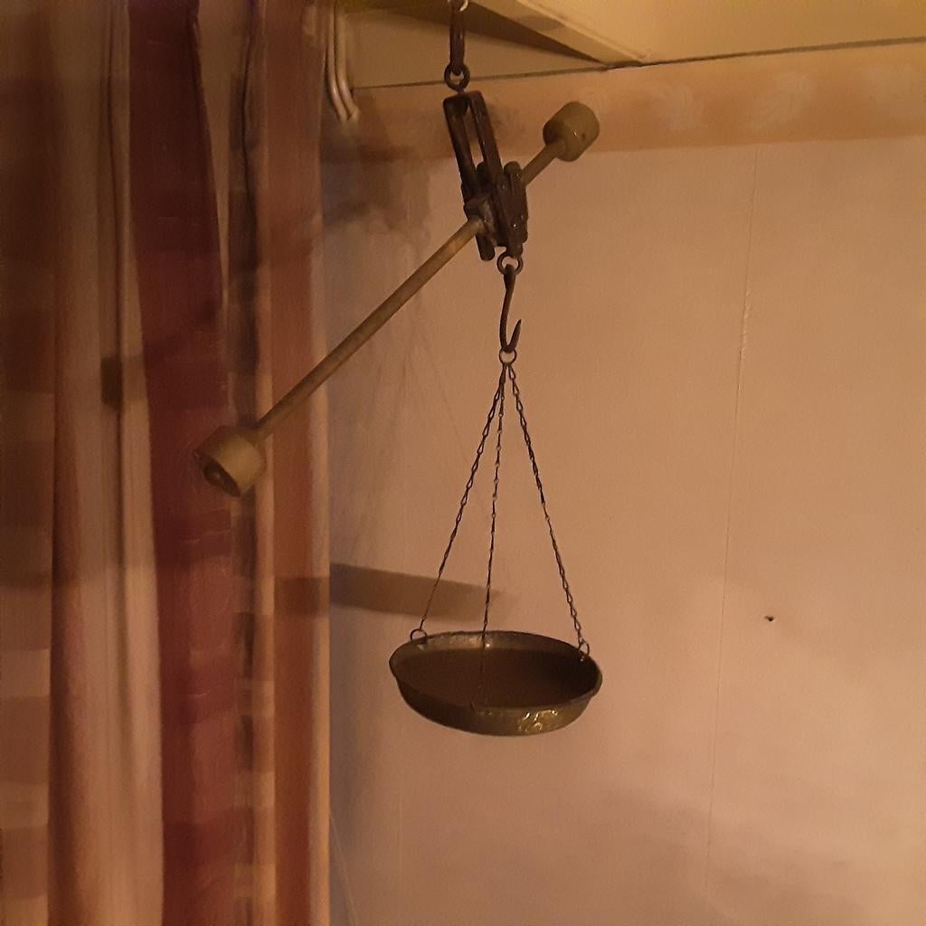 Prachtige antieke koperen hangweegschaal, uniek!, Antiek en Kunst, Ophalen of Verzenden