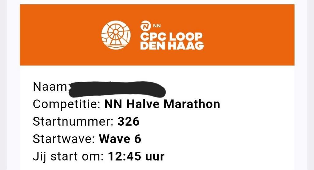 Cpc startbewijs halve marathon, Tickets en Kaartjes, Sport | Overige, Eén persoon, Maart