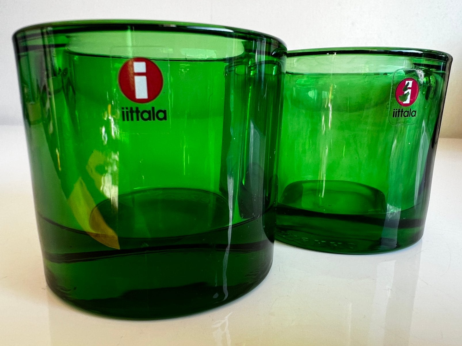 2 Iittala KIVI Marimekko Waxinelichthouder~Kartio Green 1988, Waxinelichthouder, Ophalen of Verzenden, Iittala, Glas