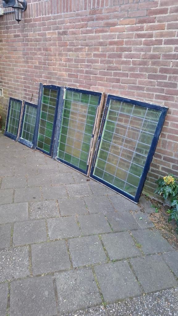 5 x glas in lood raam, Ophalen, Gevelraam of Ruit, Gebruikt, Minder dan 80 cm