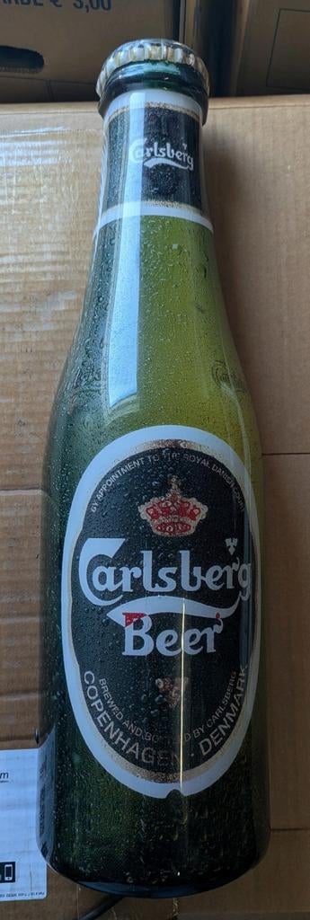 Carlsberg Bierfles LED Lichtreclame - Uniek Decorstuk, Groen, Vintage, Gebruikt, Kunststof