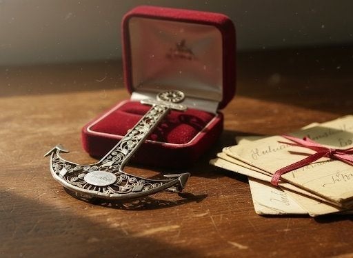 Antieke zilveren filigrain broche, anker, datering rond 1880, Verzenden, Zilver, Ring