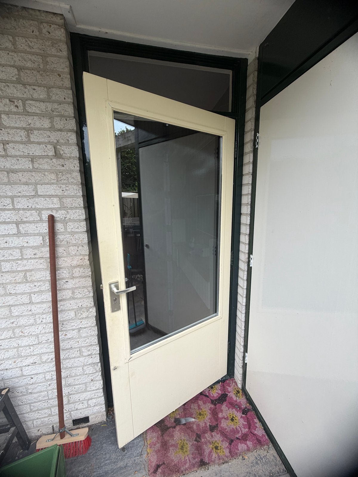 Houten buitendeur met groot raam 92x200 cm, Ophalen, Gebruikt, 80 tot 100 cm, Buitendeur