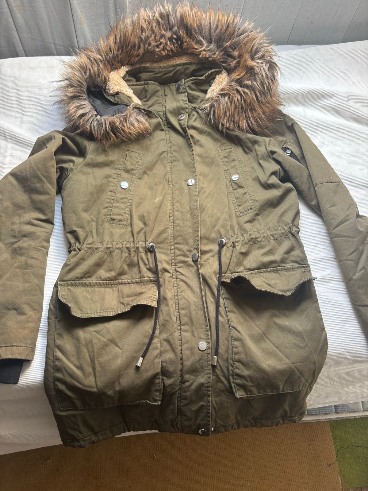 Clockhouse parka jas met teddy voering en bontkraag, Ophalen of Verzenden, Gedragen, Maat 38/40 (M), Groen
