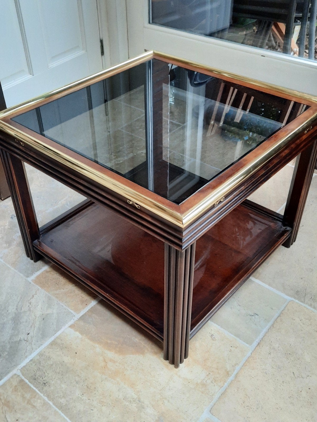 Salontafel 59x59x46 cm met glasplaat, Huis en Inrichting, Tafels | Salontafels, Ophalen, Glas, 50 tot 100 cm, Vierkant