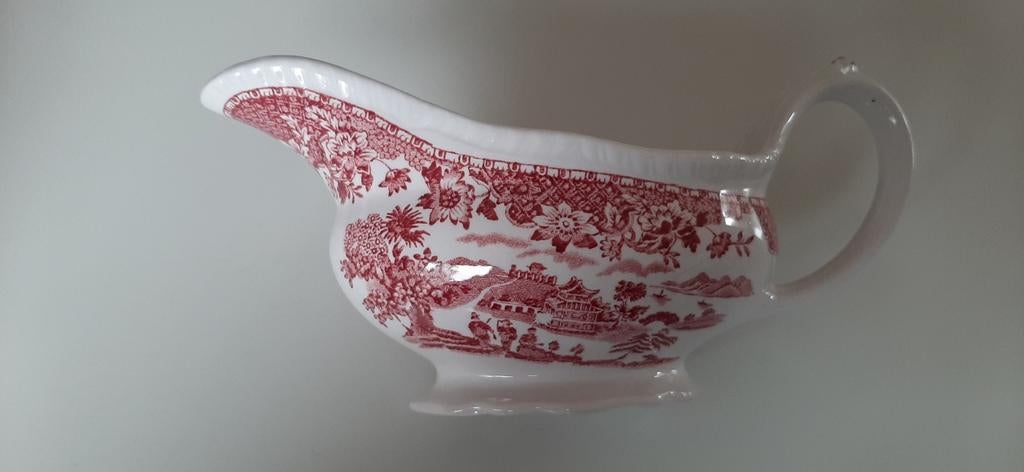 Antieke Seaforth sauskom met rood-wit decor, Ophalen of Verzenden