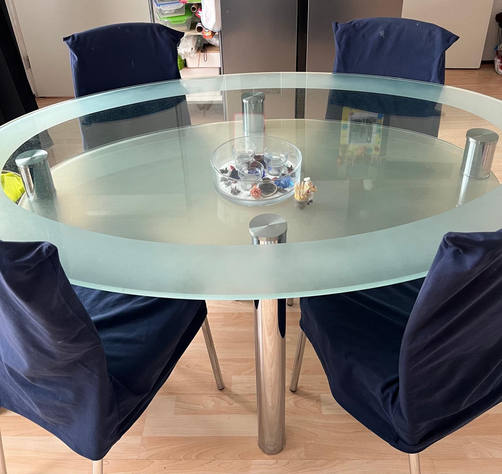 Eettafel, met stoelen en salontafel, Huis en Inrichting, Ophalen, Zo goed als nieuw, Rechthoekig, 50 tot 100 cm
