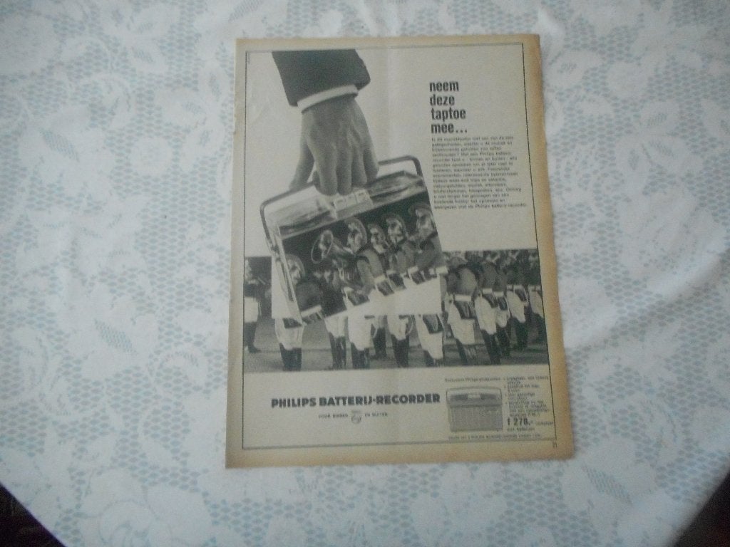 Adv. Philips. Batterij-recorder. Taptoe. 1962., Ophalen of Verzenden, Gebruikt, Overige typen