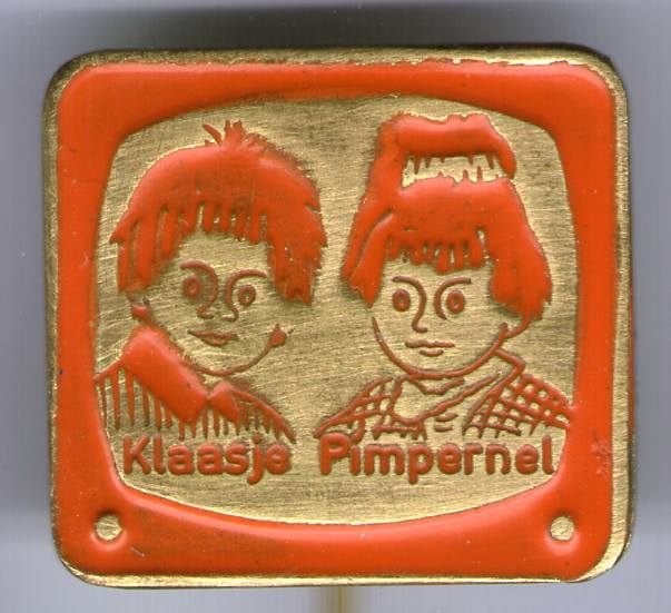 Klaasje & Pimpernel oranje op koper strip speldje ( S_038a), Verzenden, Nieuw, Figuurtje, Speldje of Pin