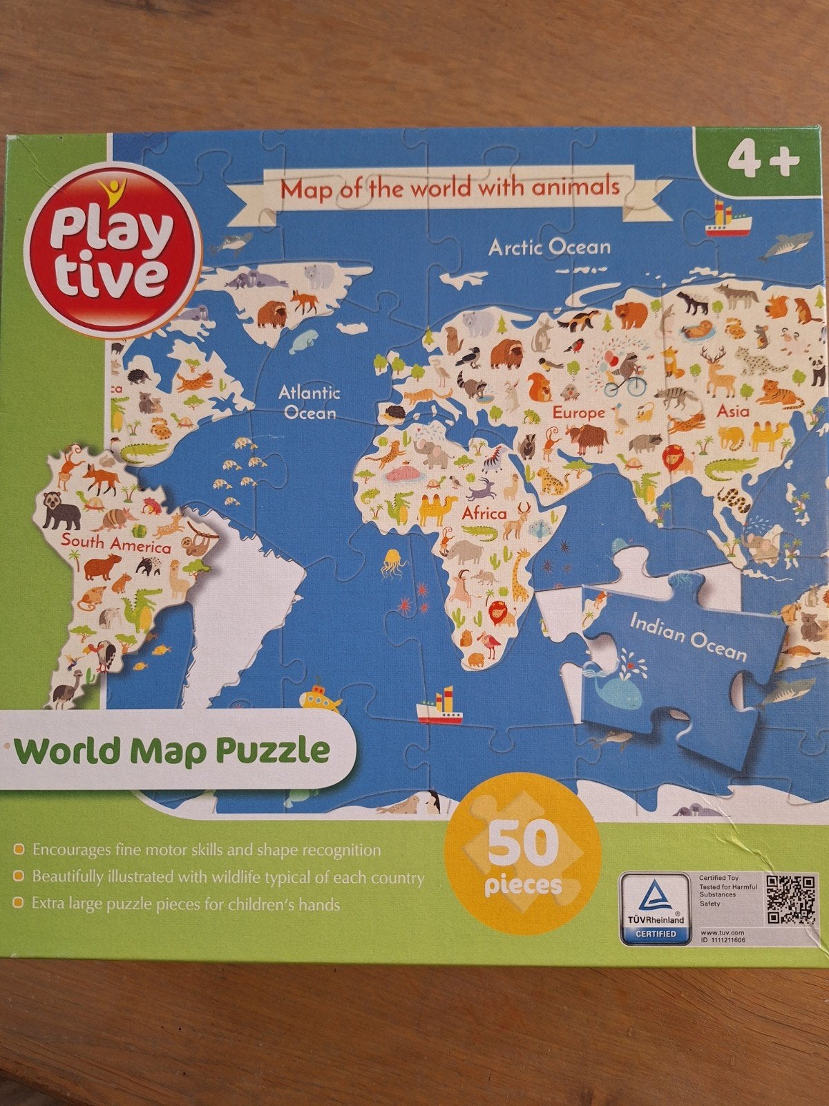 Playtive Wereldkaart Puzzel met Dieren - 50 Stukjes, Ophalen, 10 tot 50 stukjes, Nieuw, 4 tot 6 jaar