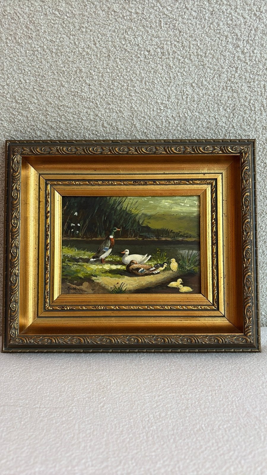 Olieverf Schilderij Eenden in Houten Lijst, Antiek en Kunst, Kunst | Schilderijen | Klassiek, Ophalen of Verzenden
