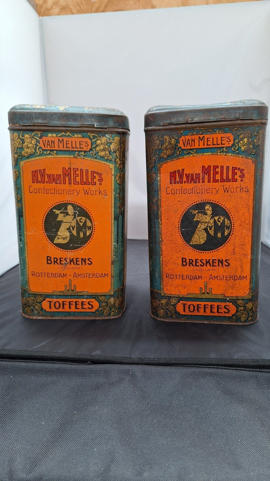 2 Antieke Vintage Van Melle Toffee Blikken - Breskens, Verzamelen, Blikken, Ophalen of Verzenden, Gebruikt, Overige