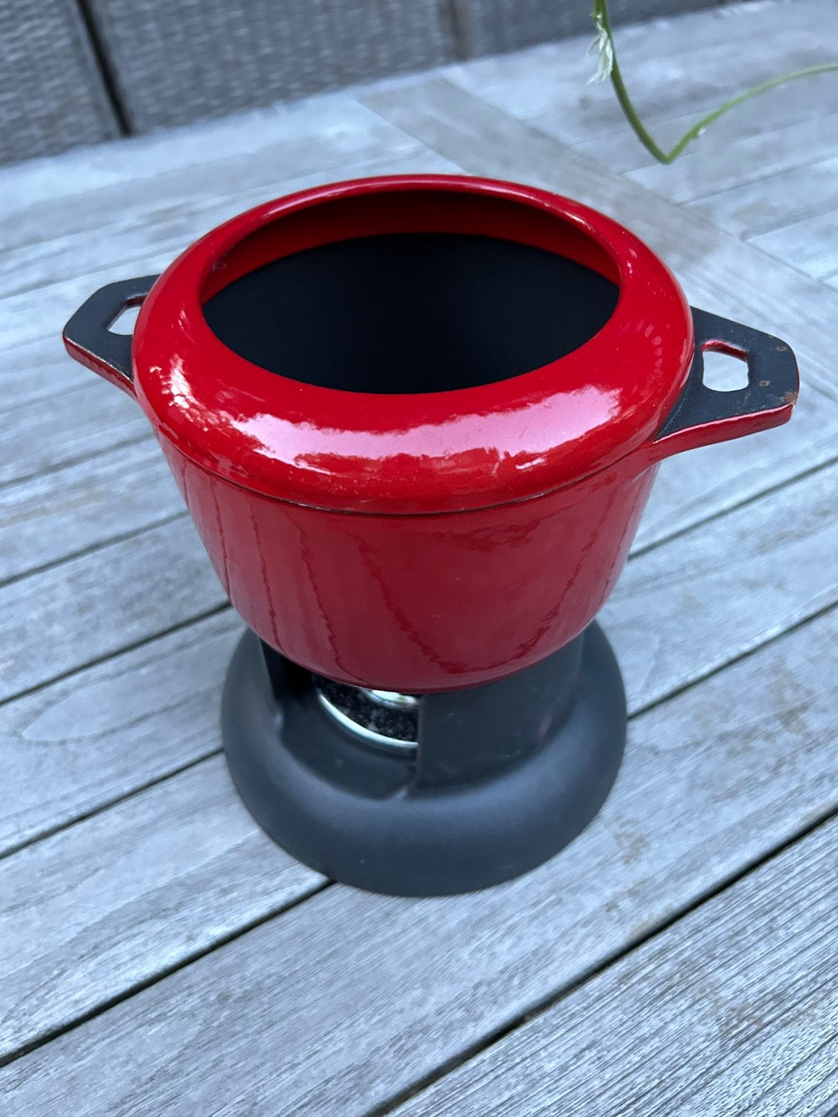 Gietijzeren fondue pan met rechaud zgan uit grankrijk, Ophalen, Zo goed als nieuw, Brander, Fondueset