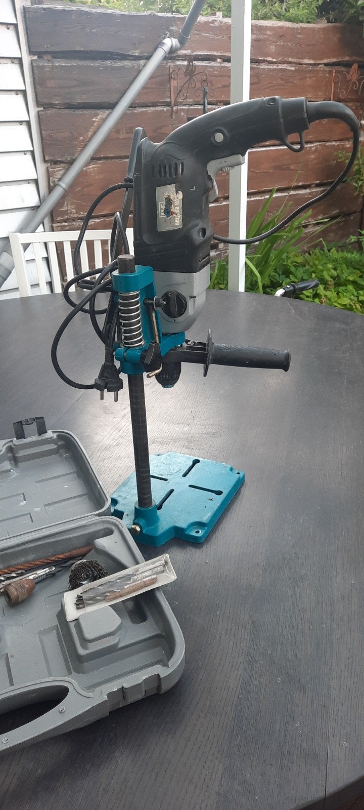 Boormachine met boorstandaard en borenset, Klopboormechanisme, Ophalen, Boormachine, Gebruikt