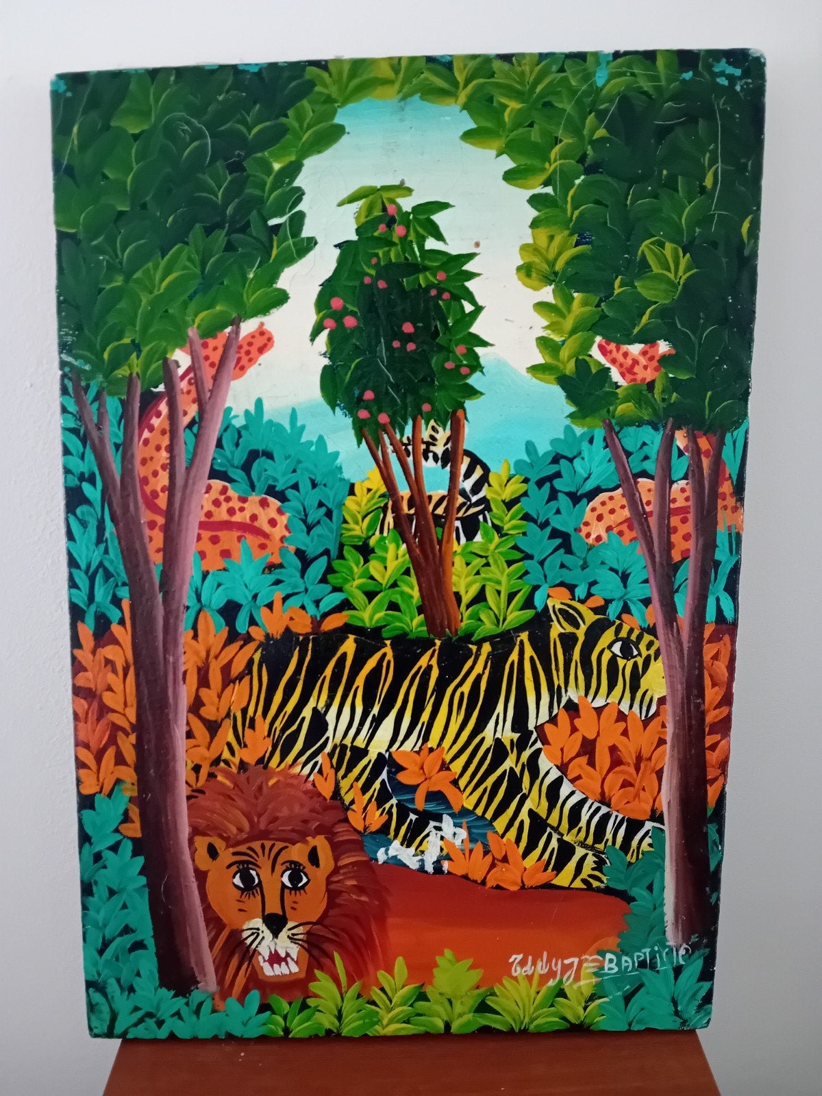 Vintage Afrikaans Jungle Schilderij, Ophalen of Verzenden