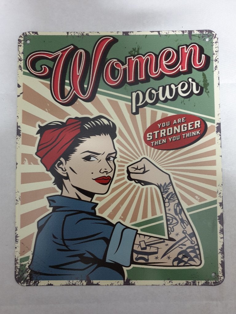 Metaal wandbord, woman at work, work, women, warning, Ophalen of Verzenden, Nieuw, Metaal, Decoratieobject