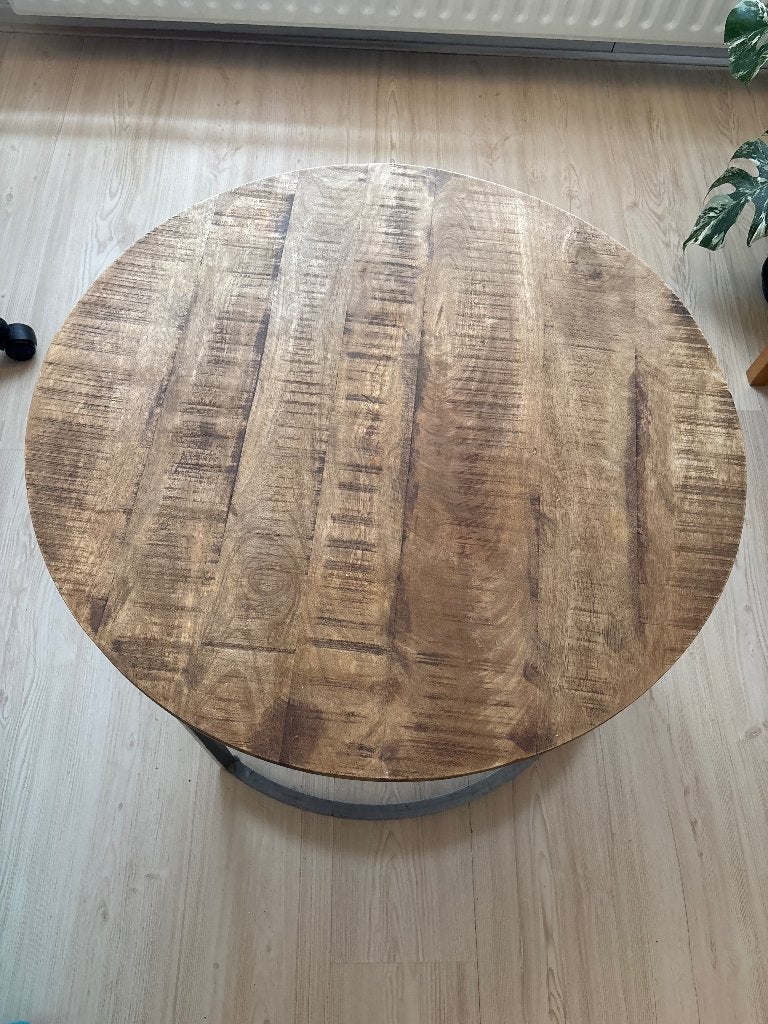 Bijzettafel hout, Huis en Inrichting, Tafels | Bijzettafels, Gebruikt, Rond, 75 cm of meer, Industrial