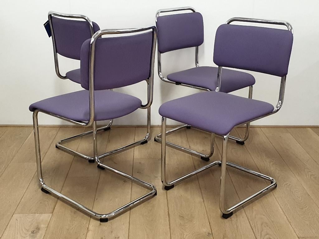 Gispen 101XL  slede frame chroom, bekleding Leer, Huis en Inrichting, Stoelen, Zo goed als nieuw, Leer, Metaal, Overige kleuren