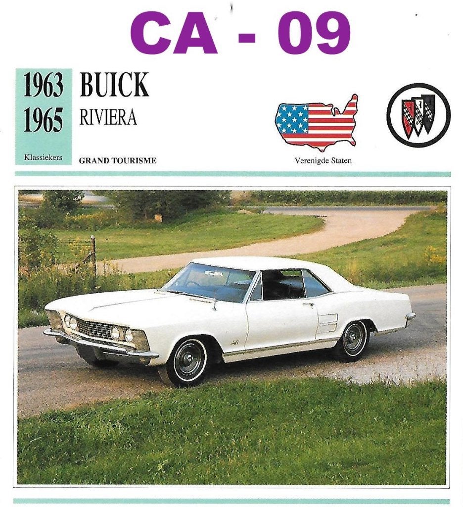 Ca9 Autokaart Buick Riviera ( 1963 - 1965 ), Ophalen of Verzenden, Zo goed als nieuw, Auto's