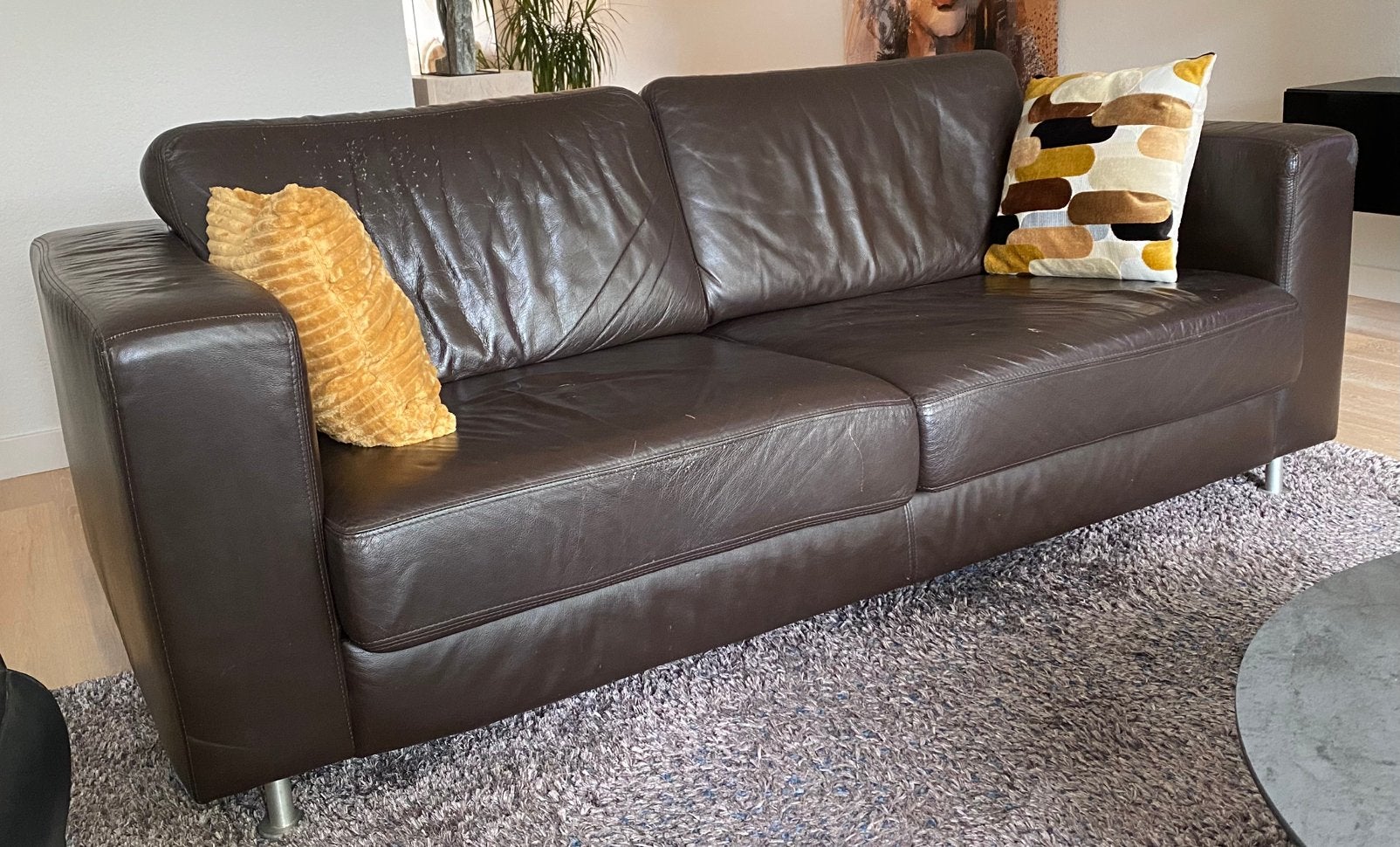 Leren bank (200x90x65), Ophalen, Gebruikt, 200 tot 250 cm, Leer