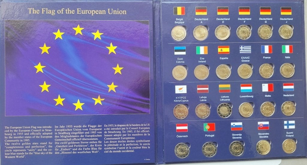 Collectie 2 euromunten 2015 - 30 jr EU Vlag - PRESSO album, Verzenden, Overige landen, Overige waardes, Setje