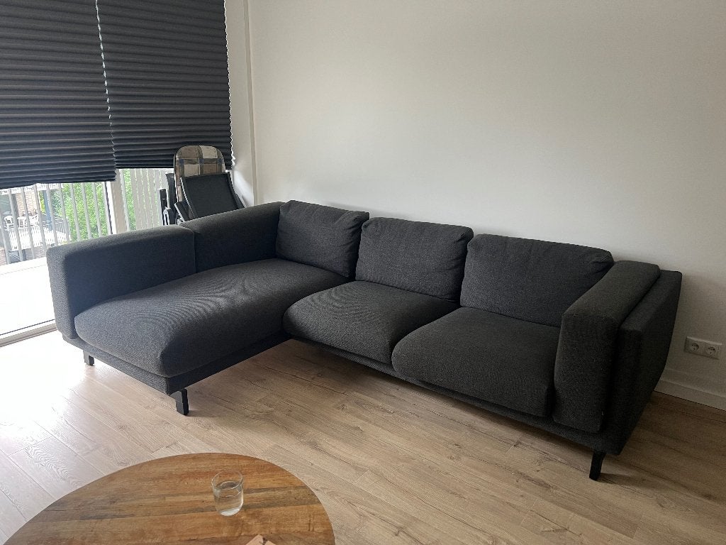 IKEA NOCKEBY donkergrijze 3-zitsbank met chaise longue links, Ophalen, Gebruikt, Driepersoons, Metaal